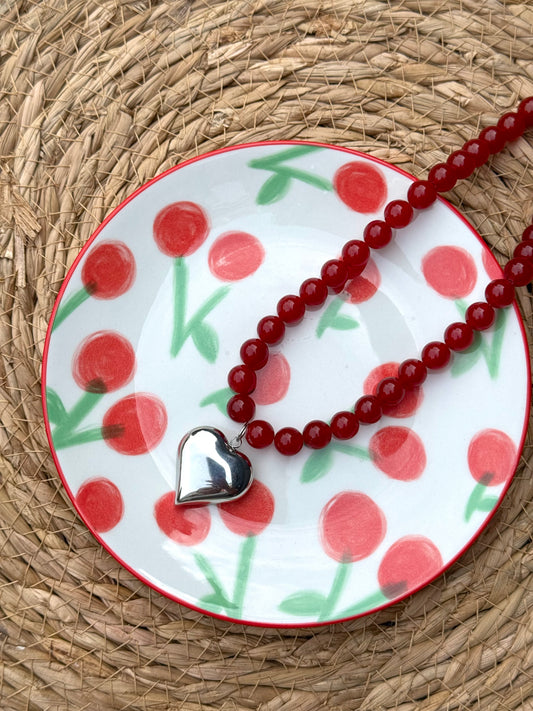 Rode kralen ketting hart
