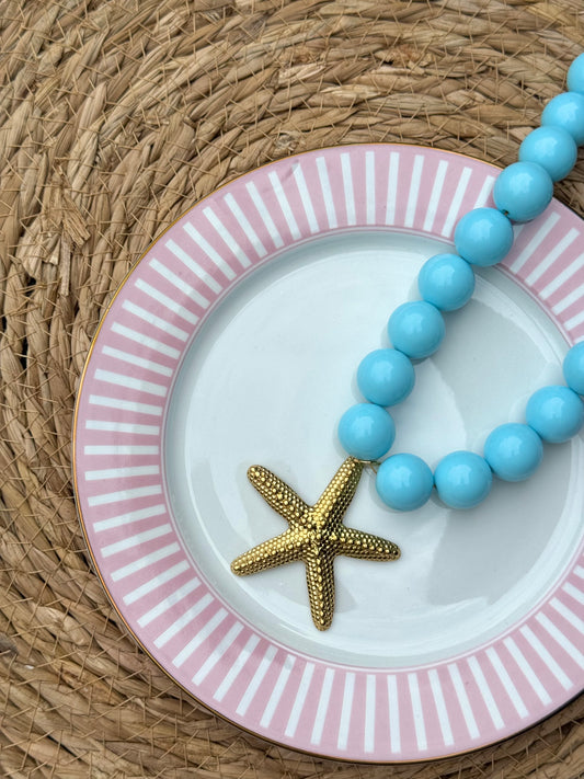 Blauwe XL kralen ketting zeester